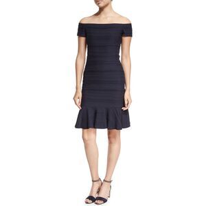 Rebecca Taylor Womens Off-the-Shoulder Textured Knit Dress 12 Navy - NWT $395
